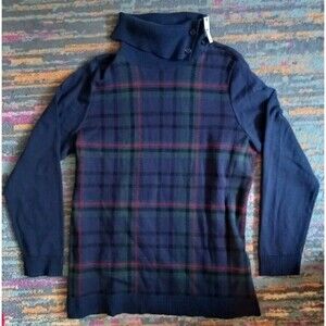 Talbots Women’s Blackwatch Plaid Navy  Turtleneck Knit Sweater Sz XL New W Tag